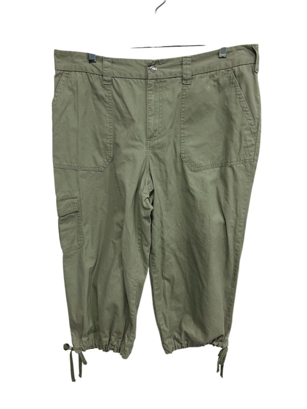 Basic Editions Large Green Cargo Capri Pants Elastic Waist Drawstring Gorpcore